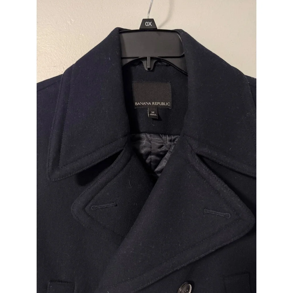 Banana Republic Mens Navy Blue Italian Wool Blend Pea Coat Mario Bellucci Med